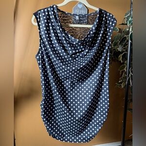 Zeagoo Black&White Polka Dot,Cowl Neck Drape Sleeveless Tank, Detail Lace Back L
